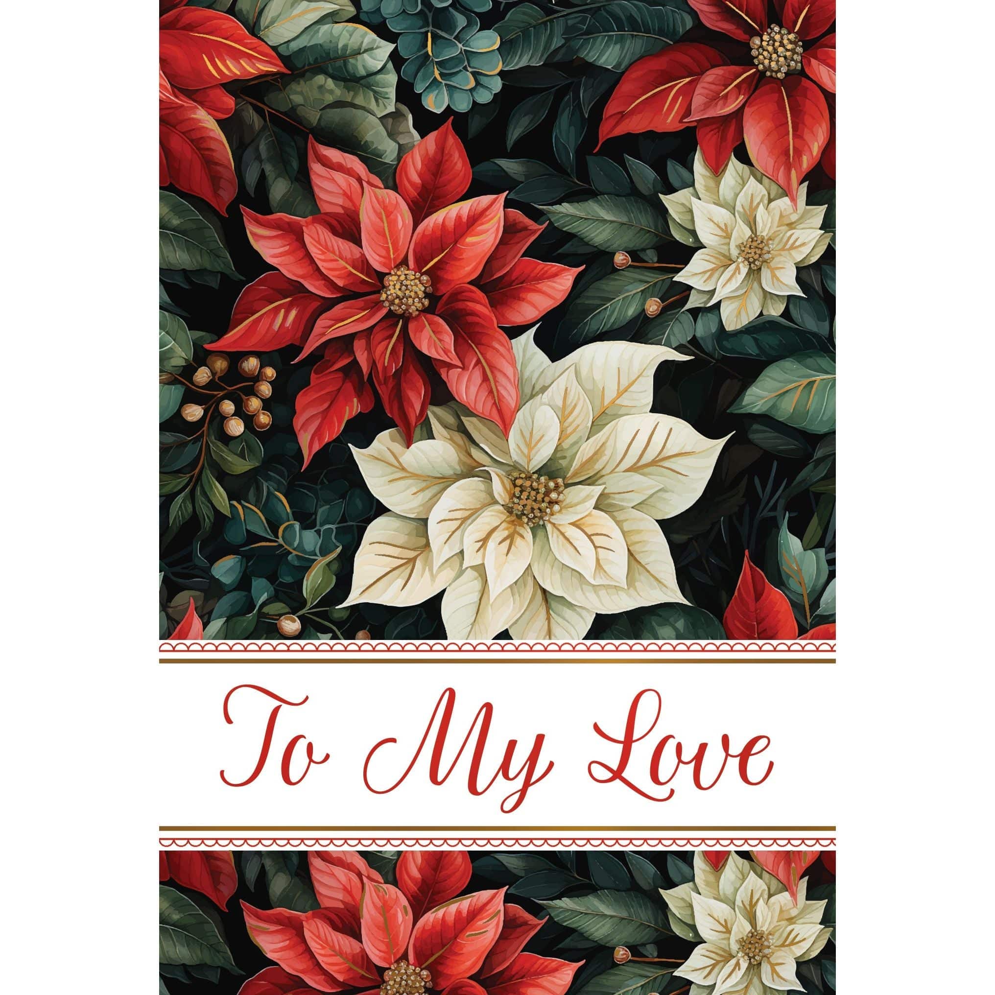 Pictura Rich Poinsettias Christmas Card featuring festive red poinsettias and holiday design for seasonal greeting.